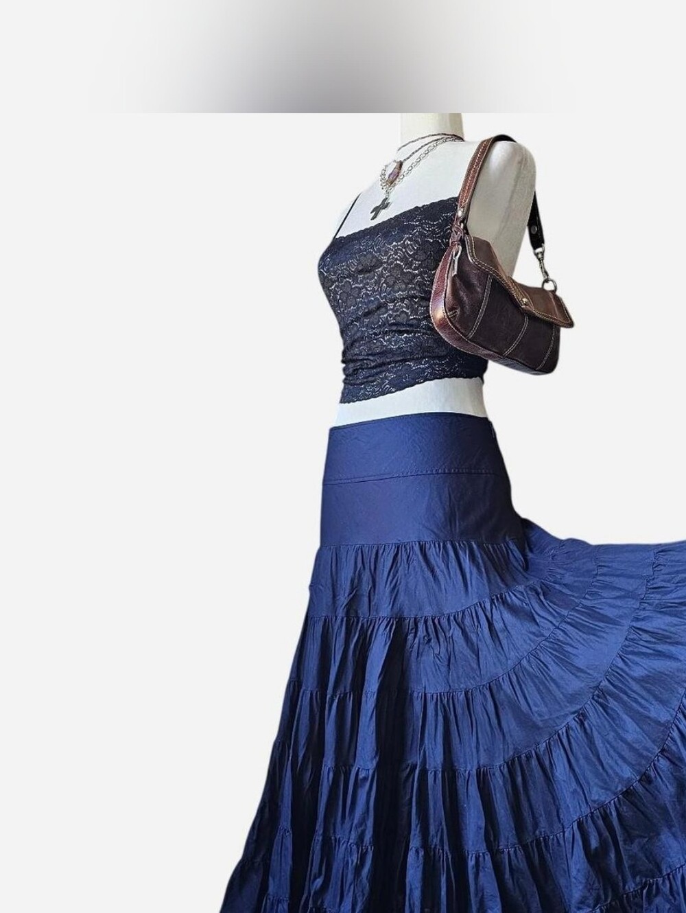 Y2k Blue Whimsigoth Tiered 100% Cotton Skirt - Size 12
